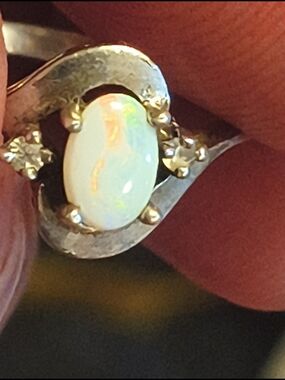 Antique Sterling Silver Natural Opal And Quartz Accents Ring Size 7 Signed